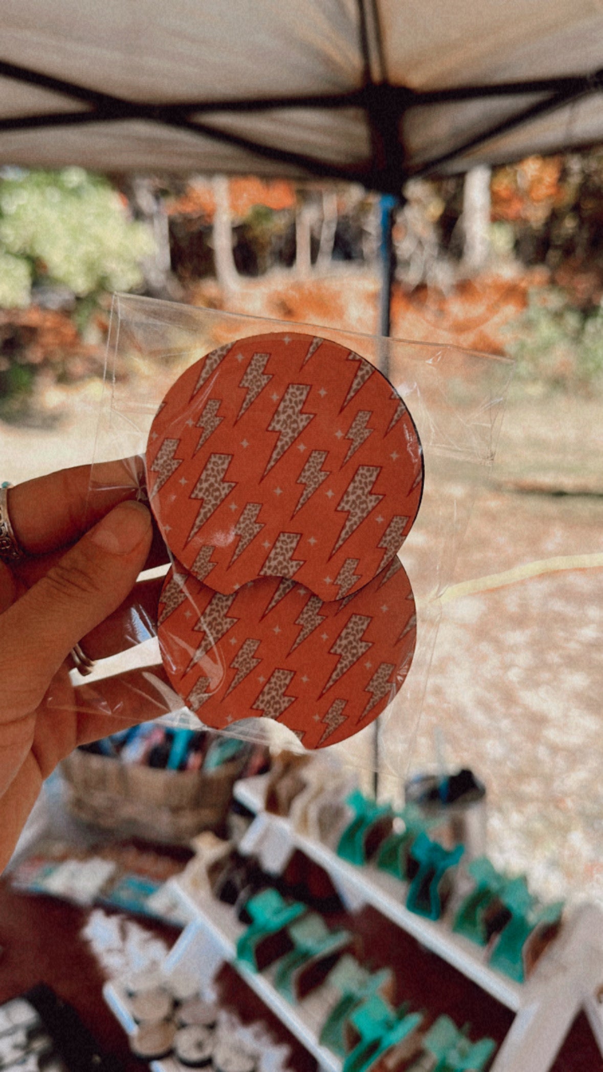 Pink Lightening Bolt Car Coasters