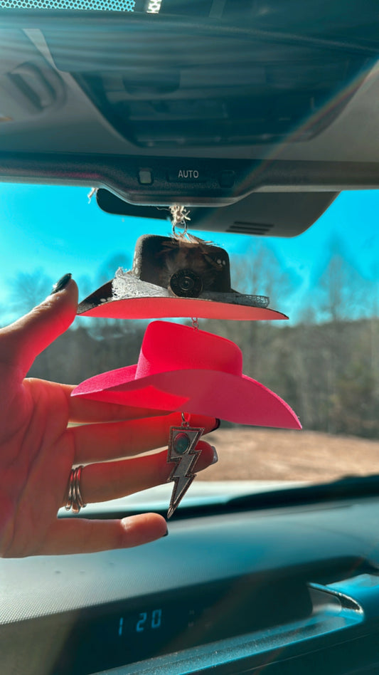 Pink Cowhide Hat Car Charm