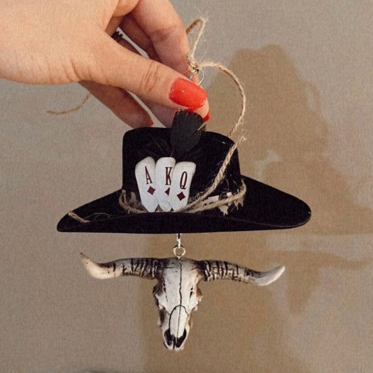Play your cards right cowboy hat car charm