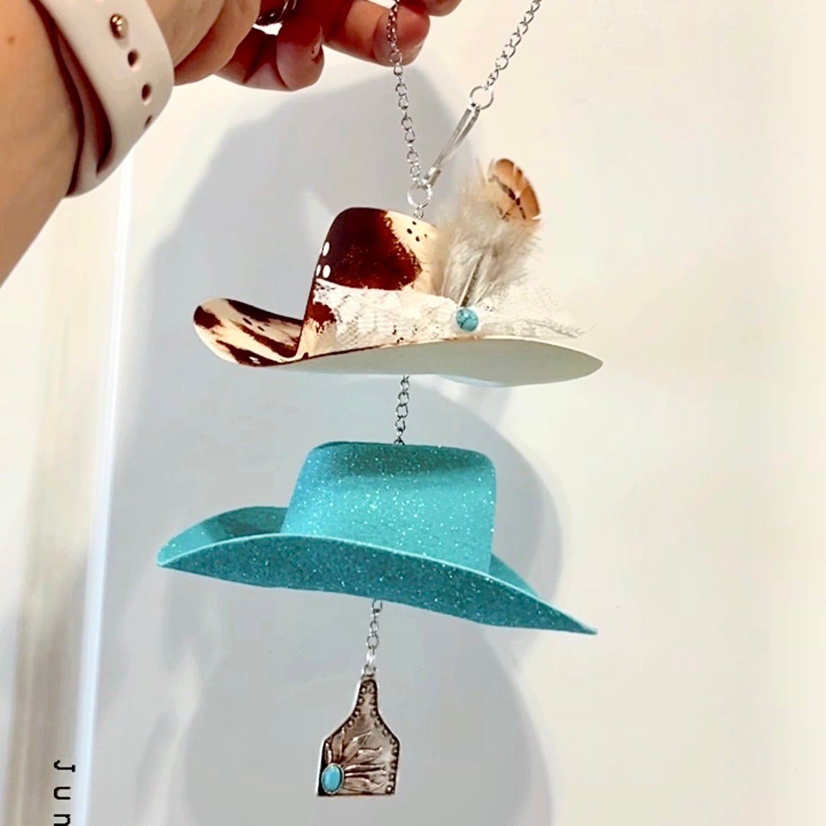 Cowhide Glitter Turquoise Hat Charm