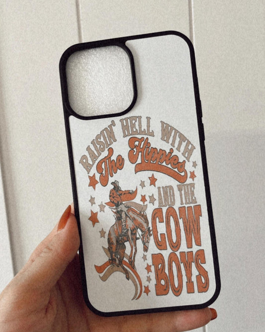 Raising hell with the hippies & the cowboys phone case